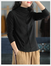 Women High Neck Solid Color Long Sleeve Bottoming Shirt